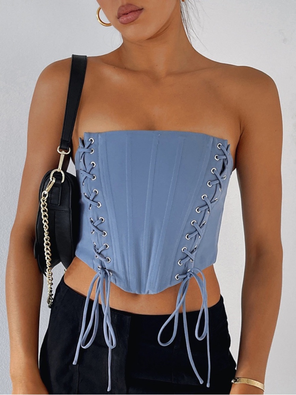 White Fox ‘Because I‎ Can’ Steel Blue Bustier Strapless Tube Top Small